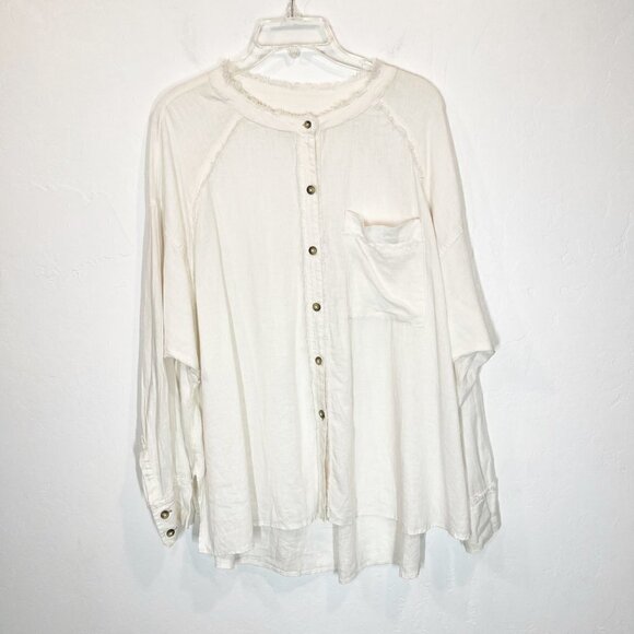 We the Free People Keep it Simple Button Down off White shirt Size S Linen blend - Picture 4 of 12